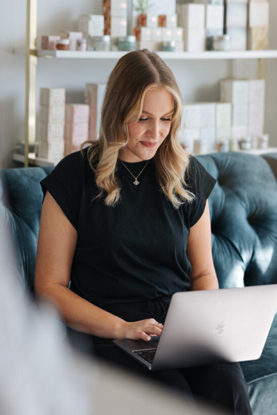 "Aubrie at computer"